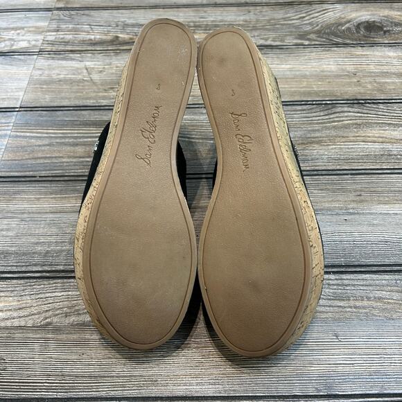 Sam Edelman Cork Black Leather Wedge Sandals Size 8 - Picture 6 of 7